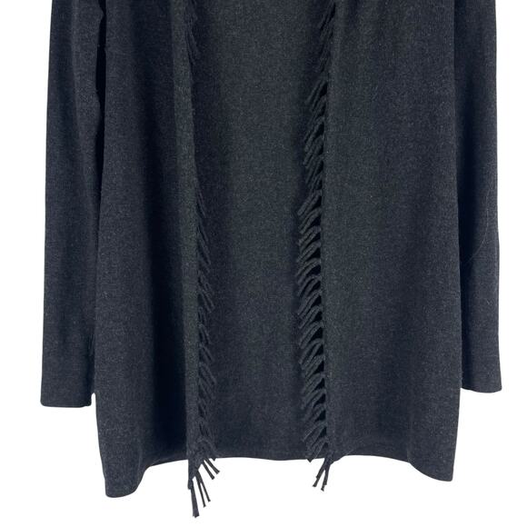 Magaschoni 100% Cashmere Fringe Trim Open Front Cardigan Gray Size XS - Picture 4 of 8